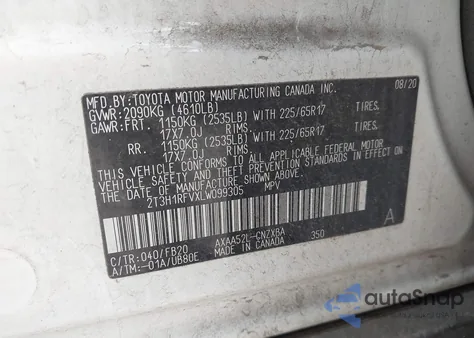 2020 Toyota Rav4 Le z USA, uszkodzony, nr VIN 2T3H1RFVXLW099305